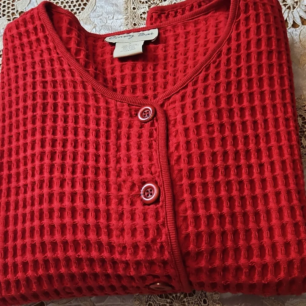 Vintage Cindy Bai Thick Waffle Knit Button- Up Cardigan With Front Pockets - Picture 11 of 11